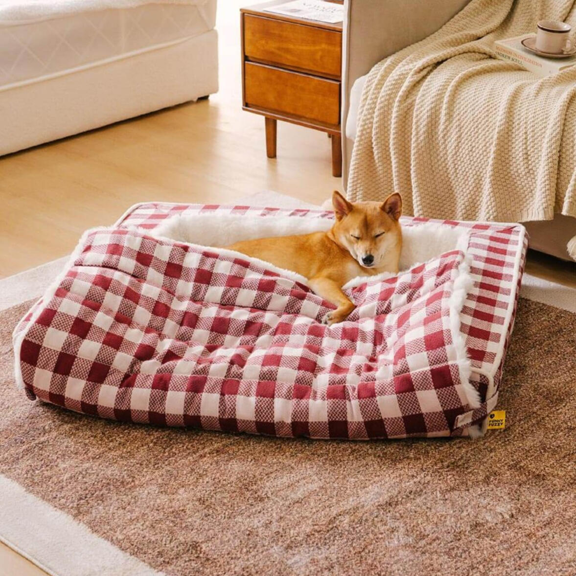 Funny Fuzzy - Classic Plaid Ergonomic Calming Dog Bed